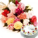 Birthday Flowers 20 Carnations 1/2 kg Pineapple Cake