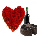 30 ROSES HEART WITH WINE AND CAKE