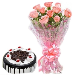 Pink Roses with Black Forest Cake