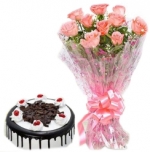 Pink Roses with Black Forest Cake
