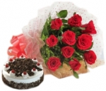 10 Red Roses & 1 Kg Black Forest cake