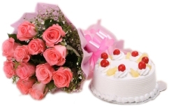 Pink Roses with Pineapple Cake