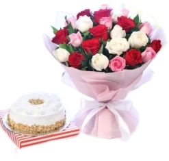 20 Mix Roses with Butterscotch Cake