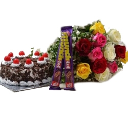 12 Mix Roses with Munch & Black Forest Cake