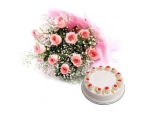 Pink Roses With Cake