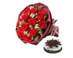 Beautiful Red Roses With Black Forest Cake