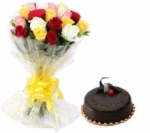 20 MIX COLOR ROSES WITH CHOCOLATE CAKE