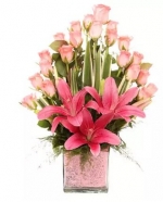 Pink Flowers Vase Arrangement