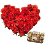 Heartshape 30 Roses N Ferrero Rocher box