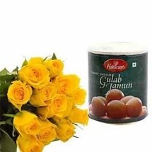 Yellow Roses N Gulab Jamun