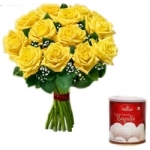 Yellow Roses With Rasgulla Box