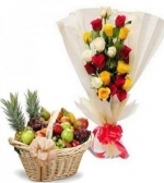 20 Mix Roses N Fruit Basket