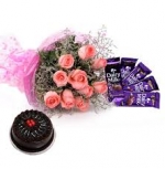 Pink Rose With Cake N Chocolate