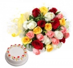 25 Mix Roses N Pineapple Cake