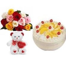 Mix Roses With Cake N Teddy
