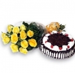 10 Yellow Roses N Black Forest Cake