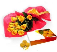 Roses With Motichur Laddu