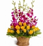 Basket Of Yellow Roses N Orchid