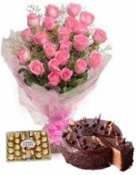 20 Roses  Chocolate Cake & Chocolates