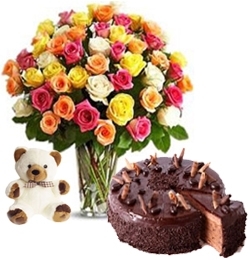 Feelings 50 Roses Chocolate Cake & Teddy