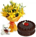 Happy Birthday 10 Yellow Lilies 1/2 Kg Chocolate Cake & 6 Inch Teddy
