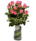 Pink Roses In Vase