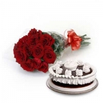 Floral Fantasia 12 Roses 1/2kg Chocolate Cake
