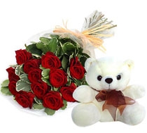 Love U 12 Red Rose Teddy