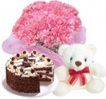 10 Pinky Carnations Teddy &  1/2 Kg Black Forest Cake
